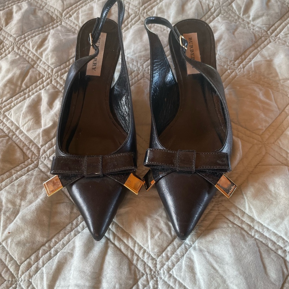 Burberry Black Slingback Heels with Gold Accents